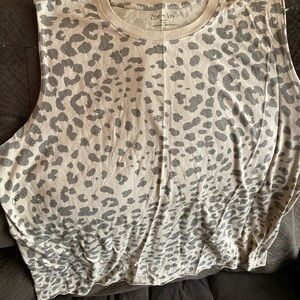 Zoe + Liv Beige Tank Top with Gray Leopard Print